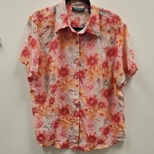 Lemon Grass Studio Semi-Sheer Sparkly Floral Button Down Top - XL